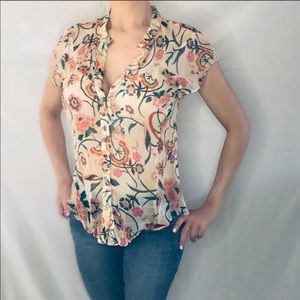 Diane Von Furstenberg SILK Floral Button Down- Size 12 but fits more like size 8